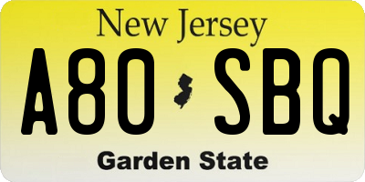 NJ license plate A80SBQ