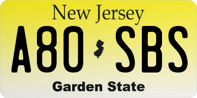 NJ license plate A80SBS