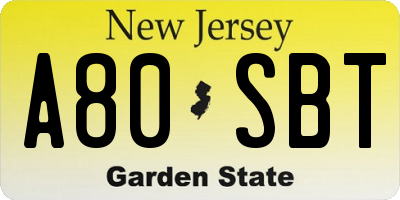 NJ license plate A80SBT