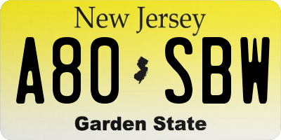 NJ license plate A80SBW