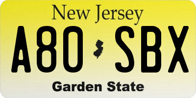 NJ license plate A80SBX
