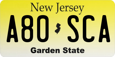 NJ license plate A80SCA