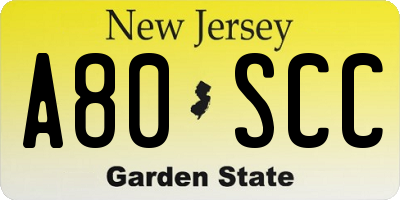 NJ license plate A80SCC