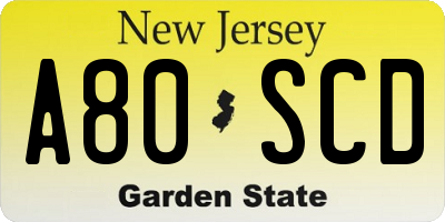 NJ license plate A80SCD