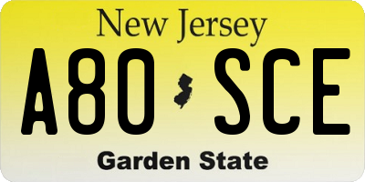 NJ license plate A80SCE