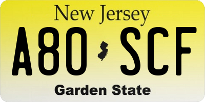 NJ license plate A80SCF