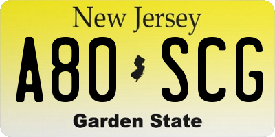 NJ license plate A80SCG