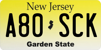 NJ license plate A80SCK