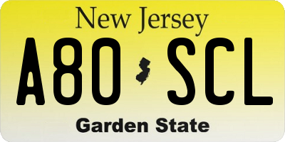 NJ license plate A80SCL