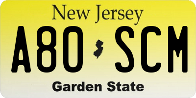NJ license plate A80SCM
