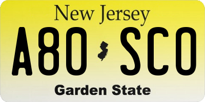 NJ license plate A80SCO