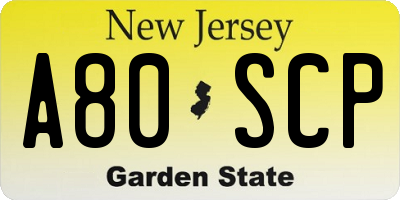 NJ license plate A80SCP