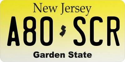 NJ license plate A80SCR