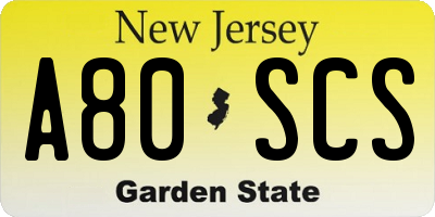 NJ license plate A80SCS