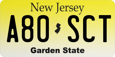 NJ license plate A80SCT