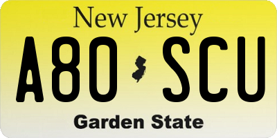NJ license plate A80SCU