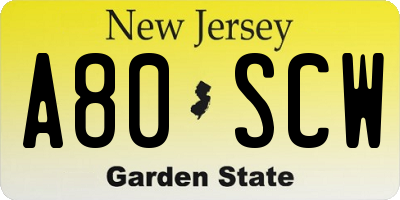NJ license plate A80SCW