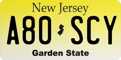 NJ license plate A80SCY