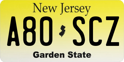 NJ license plate A80SCZ