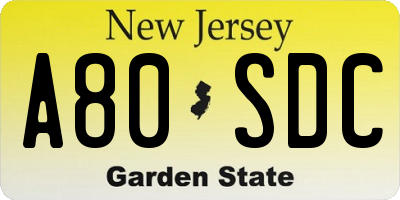 NJ license plate A80SDC