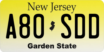 NJ license plate A80SDD
