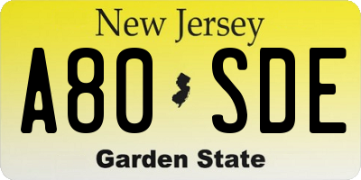 NJ license plate A80SDE