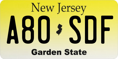 NJ license plate A80SDF
