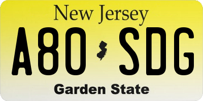 NJ license plate A80SDG