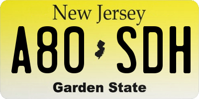 NJ license plate A80SDH