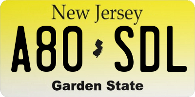 NJ license plate A80SDL