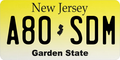 NJ license plate A80SDM