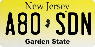 NJ license plate A80SDN