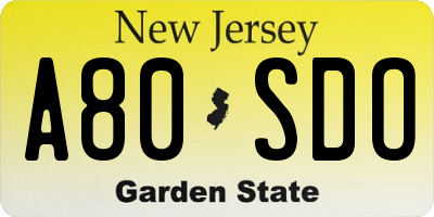 NJ license plate A80SDO