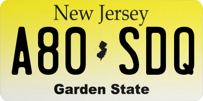 NJ license plate A80SDQ