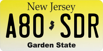 NJ license plate A80SDR