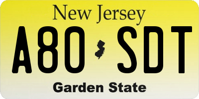 NJ license plate A80SDT