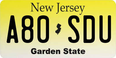 NJ license plate A80SDU