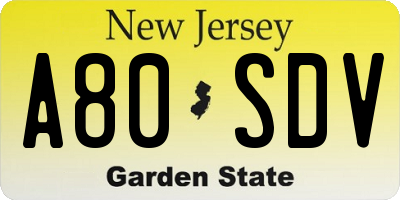 NJ license plate A80SDV