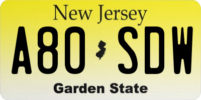 NJ license plate A80SDW