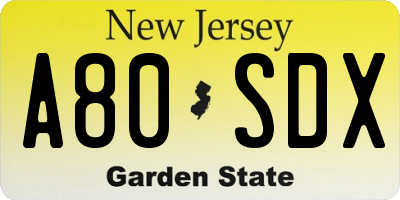 NJ license plate A80SDX