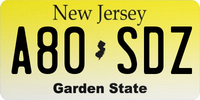 NJ license plate A80SDZ