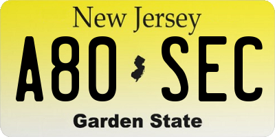 NJ license plate A80SEC
