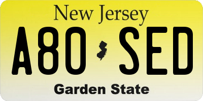 NJ license plate A80SED