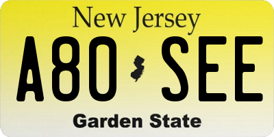 NJ license plate A80SEE