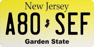 NJ license plate A80SEF