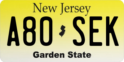 NJ license plate A80SEK