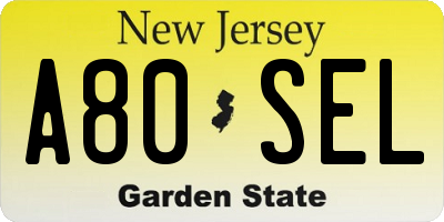 NJ license plate A80SEL