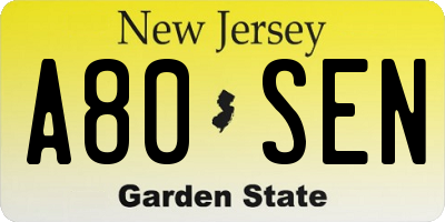 NJ license plate A80SEN