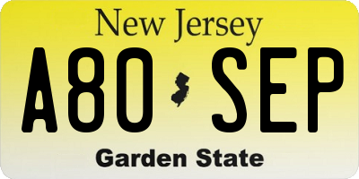 NJ license plate A80SEP