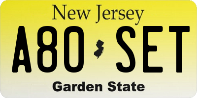 NJ license plate A80SET